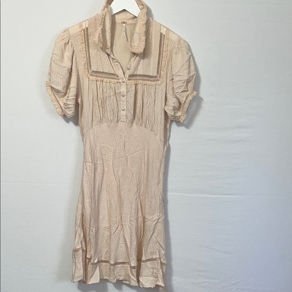 Free People Petal Bloom Puff Sleeve Mini Dress Ruffle Lace Details Buttons - Picture 2 of 13